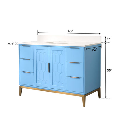 48 in. W x 22 in. D x 35 in. H Bathroom Vanity in Light Blue with Carrara White Quartz Vanity Top with White Sink