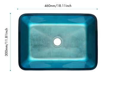 18in L -13in W -12in H Handmade Countertop Glass Rectangular Vessel Bathroom Sink Set in Turquoise