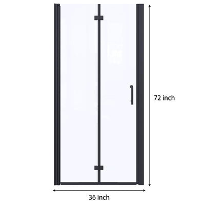 36-37 1/2inch W x 72inch H Bifold Semi-Frameless Swing Shower Door in Black 36 Wide Shower Door