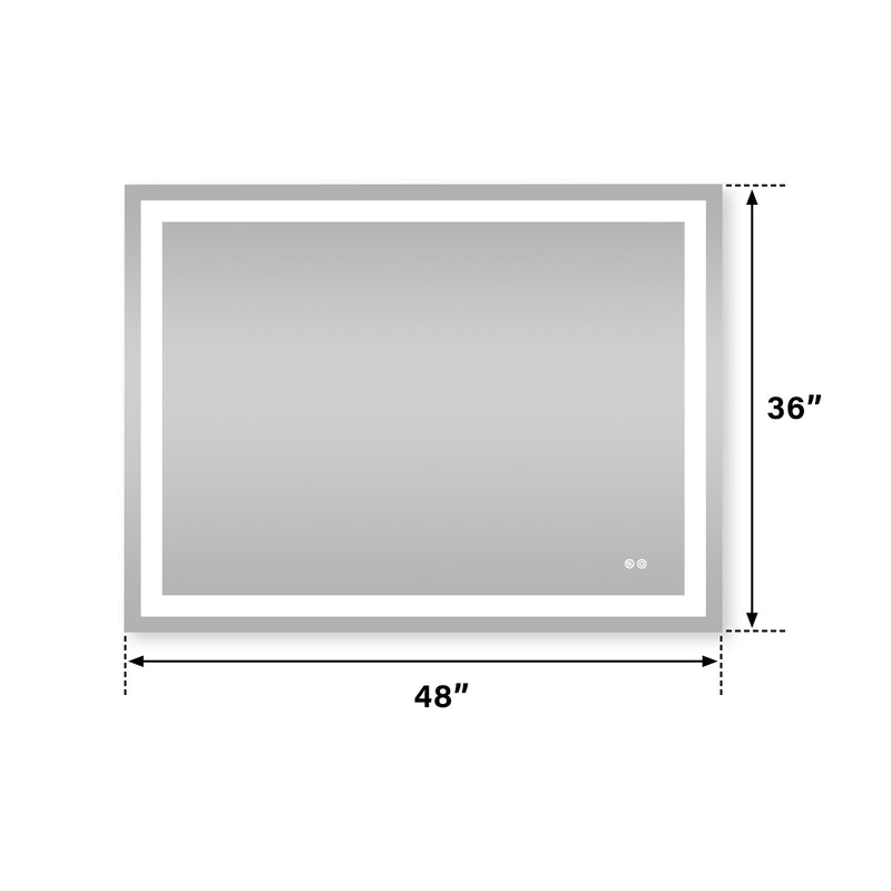 48 in. W x 36 in. H Frameless Rectangular LED Light Bathroom Mirror