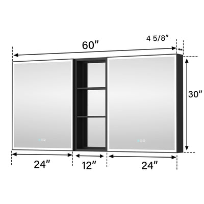 60 in. x 30 in. Black Aluminum Medicine Cabinet with Mirror and LED Light