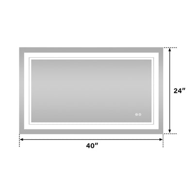 40 in. W x 24 in. H Frameless Rectangular LED Light Wall Mount Bathroom Mirror