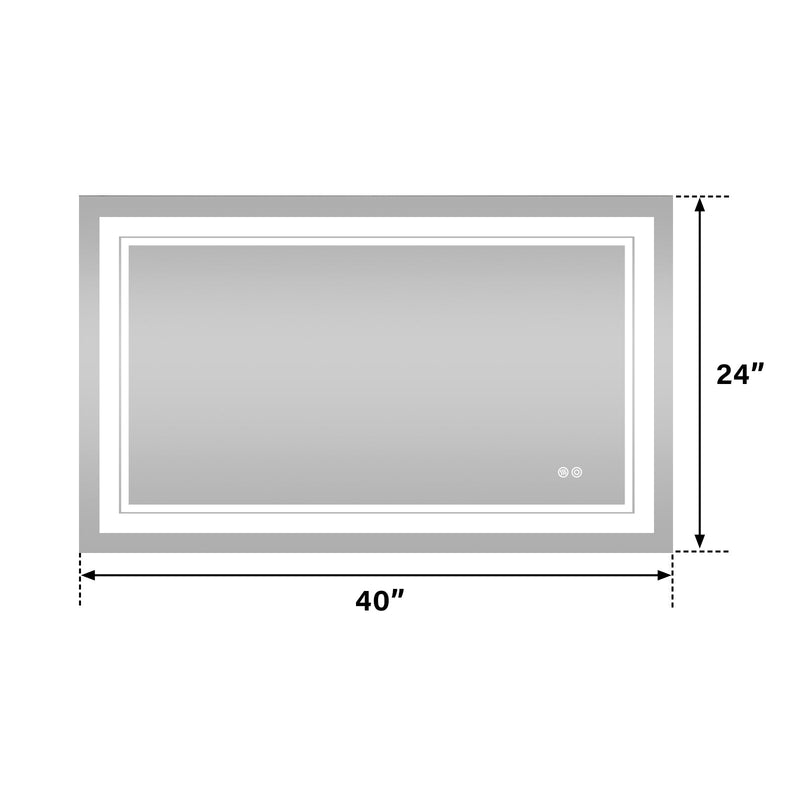 40 in. W x 24 in. H Frameless Rectangular LED Light Wall Mount Bathroom Mirror