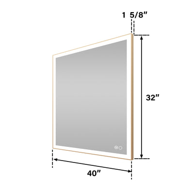 40 in. W x 32 in. H Aluminium Framed Rectangular LED Light Bathroom Vanity Mirror