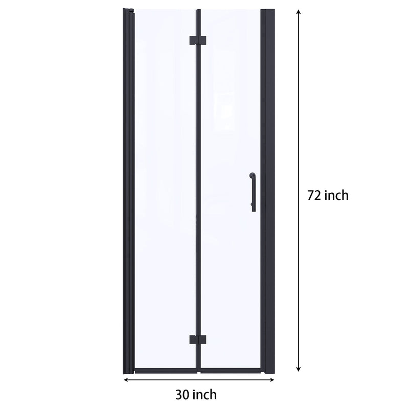 30inch W x 72inch H Folding Shower Door Matte Black Semi-Frameless Hinged Shower Door with Handle