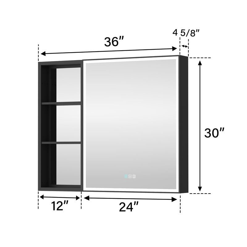 36 in. x 30 in. Black Aluminum Medicine Cabinet with Mirror and LED Light