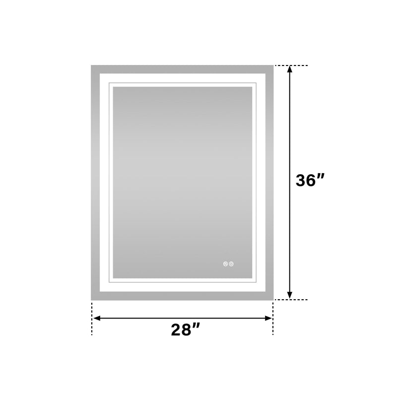 28 in. W x 36 in. H Frameless Rectangular LED Light Wall Mount Bathroom Mirror