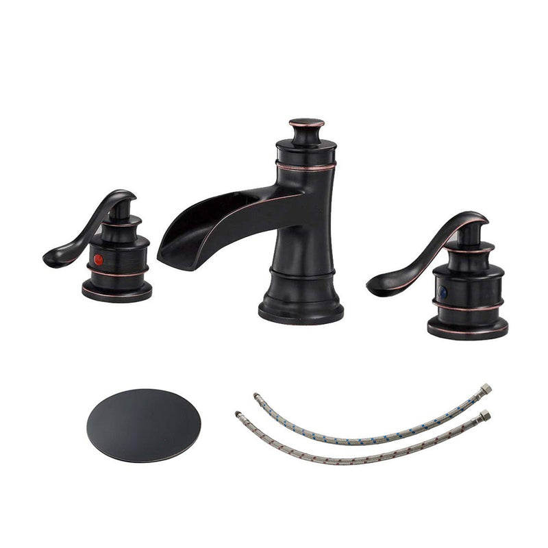 8 in. Widespread Retro Waterfall Double Handle Bathroom Faucet with Pop-up Drain in Oil Rubbed Bronze (Valve Included)