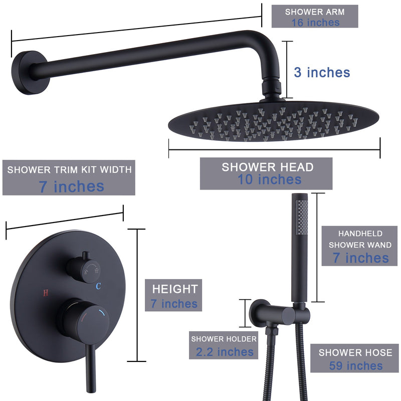 Wall Mounted with 10" Rainfall Shower Head and handheld shower faucet