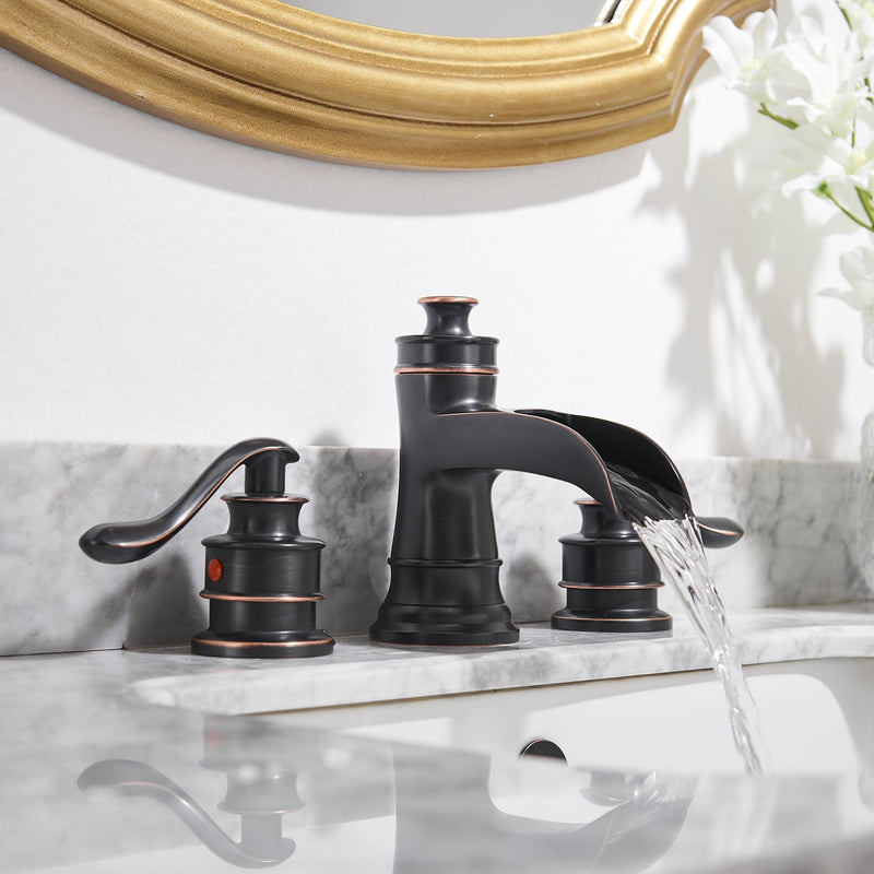 8 in. Widespread Retro Waterfall Double Handle Bathroom Faucet with Pop-up Drain in Oil Rubbed Bronze (Valve Included)