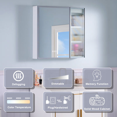 30 in. W x 28 in. H Rectangular Surface Mount LED Mirror Medicine Cabinet in White