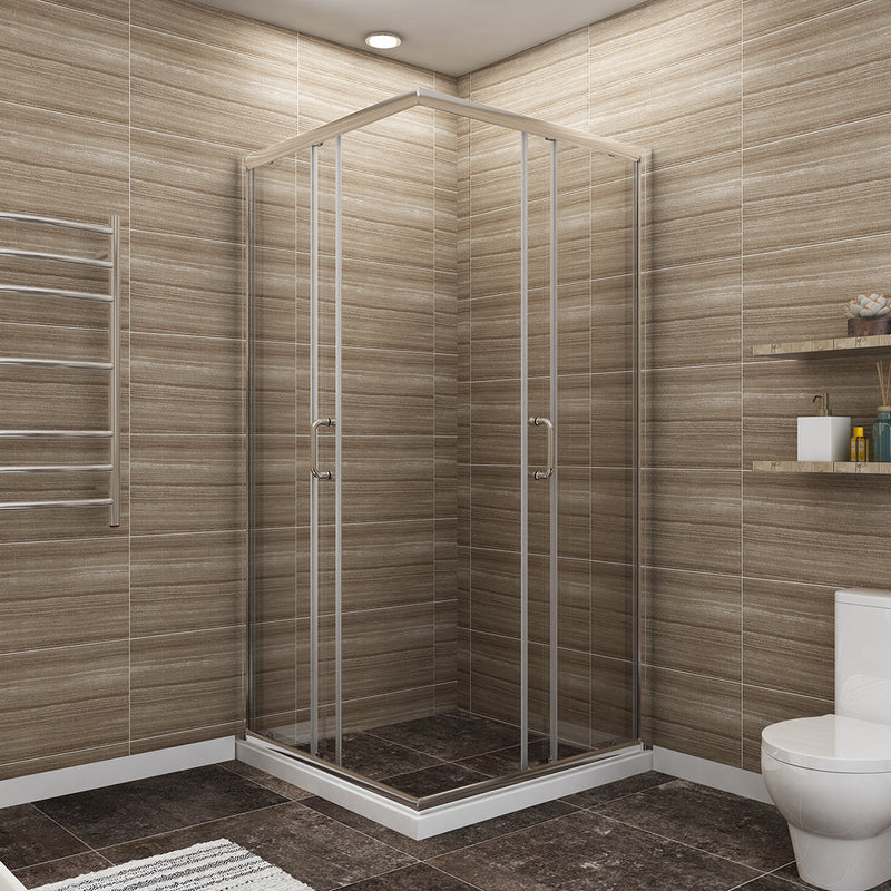 36 in. x 72 in. Corner Shower Enclosure, Clear Glass, Double Sliding Doors, with Handle in Chrome