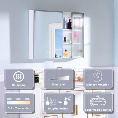 36 in. W x 28 in. H Rectangular Surface Mount LED Mirror Medicine Cabinet in White