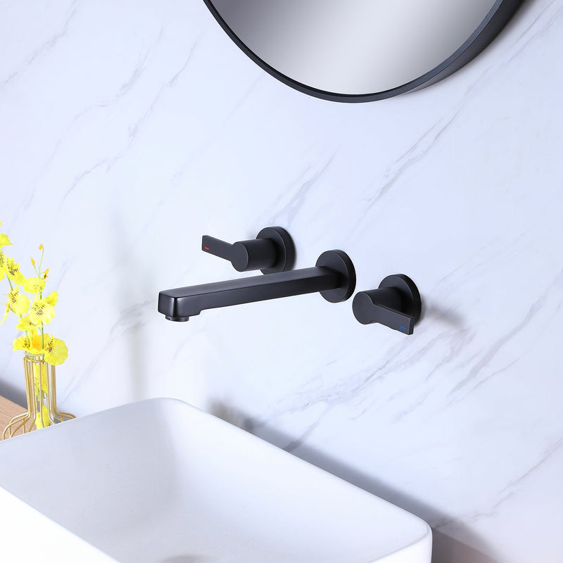 Wall Mounted Two Handles Black Bathroom Faucet