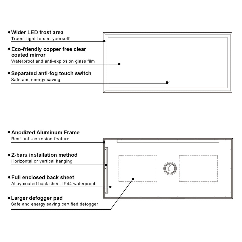 60 in. W x 28 in. H Aluminium Framed Front and Back LED Light Bathroom Vanity Mirror