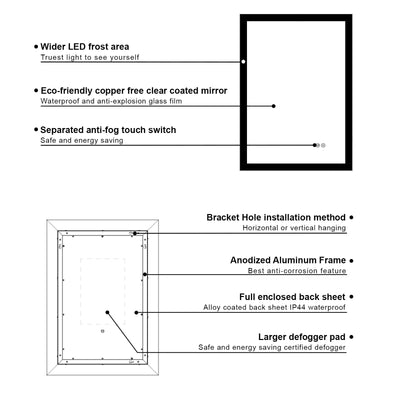 20-in W x 28-in H LED Lit Mirror Rectangular Fog Free Frameless Bathroom Vanity Mirror