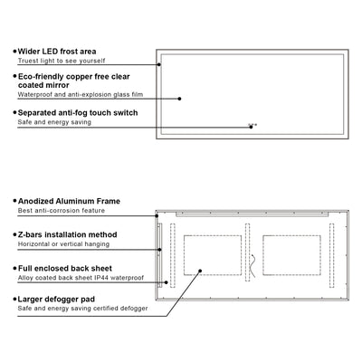 84 in. W x 42 in. H Rectangular Framed LED Light Wall Vertical/Horizontal Bathroom Vanity Mirror