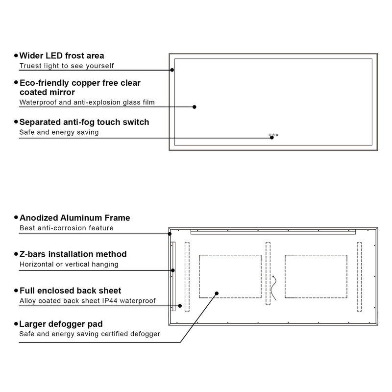 84 in. W x 42 in. H Rectangular Framed LED Light Wall Vertical/Horizontal Bathroom Vanity Mirror