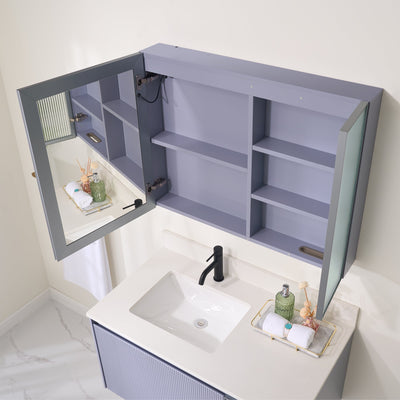 36 in. W x 28 in. H Rectangular Surface Mount LED Mirror Medicine Cabinet in Lavender