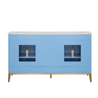 60 in. W x 22 in. D x 35 in. H Bathroom Vanity in Light Blue with Carrara White Quartz Vanity Top with White Sink