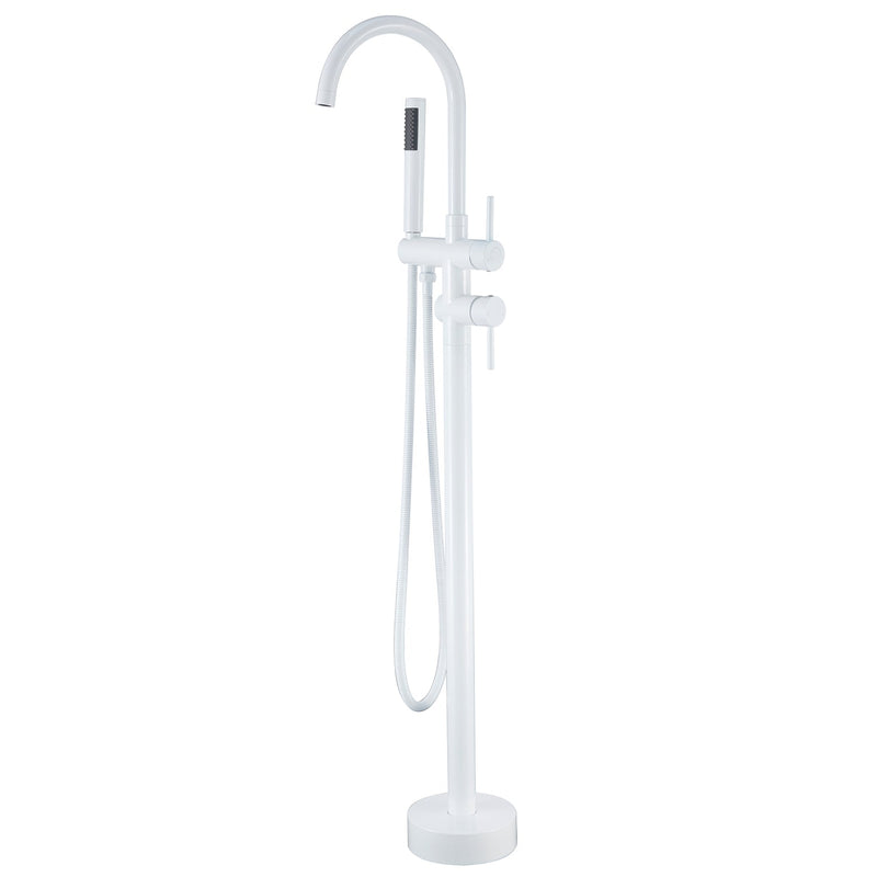 White Freestanding Bathtub Faucet Floor Mounted Faucet With Hand Shower