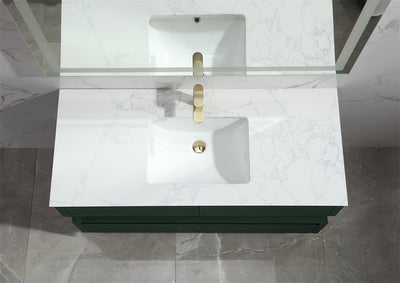 48 in. Floating Bathroom Vanity Set in Green with Lights and White Marble Countertop