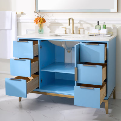 48 in. W x 22 in. D x 35 in. H Bathroom Vanity in Light Blue with Carrara White Quartz Vanity Top with White Sink