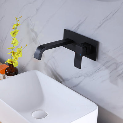 Single-Handle Wall Mounted Faucet with Cover Plate in Matte Black