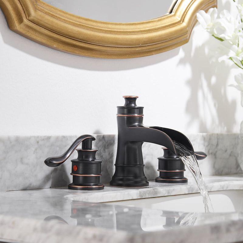 8 in. Widespread Retro Waterfall Double Handle Bathroom Faucet with Pop-up Drain in Oil Rubbed Bronze (Valve Included)