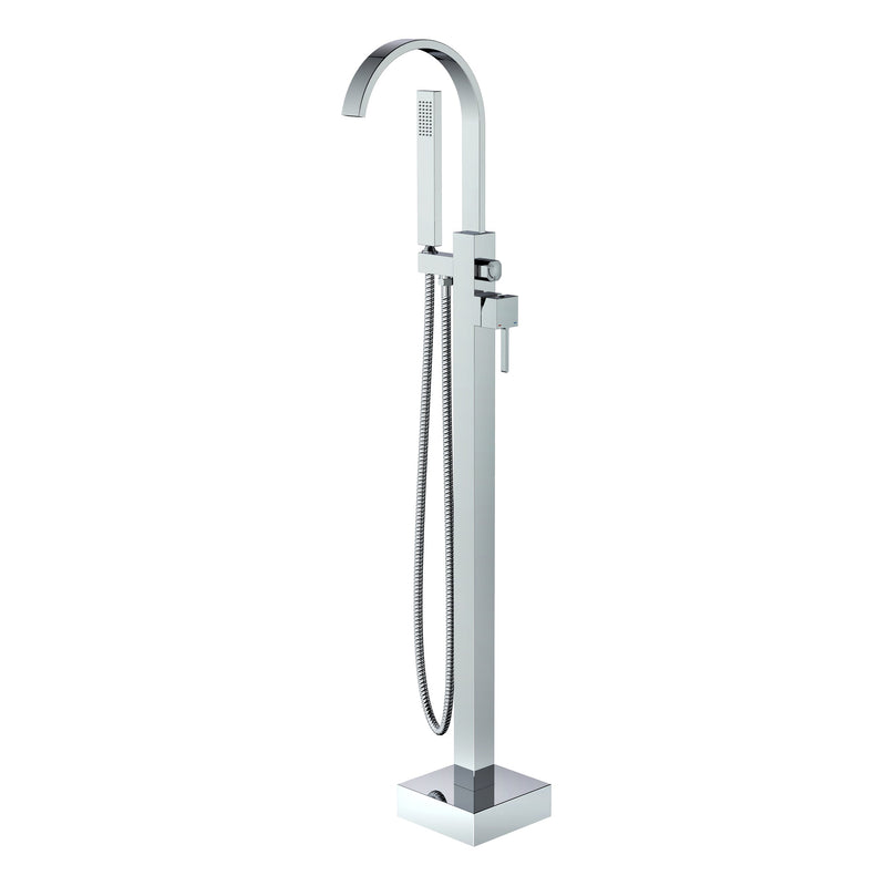 Waterfall Single Handle Floor Mount Freestanding Tub Faucet Bathtub Filler with Hand Shower