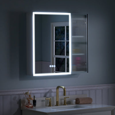 30 in. W x 28 in. H Rectangular Surface Mount LED Mirror Medicine Cabinet in White