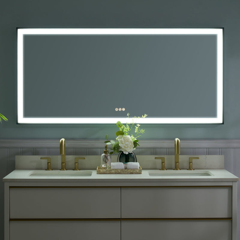 60 in. W x 28 in. H Rectangular Aluminum Framed LED Wall Mount Anti-Fog Modern Decorative Bathroom Vanity Mirror in Matte Black