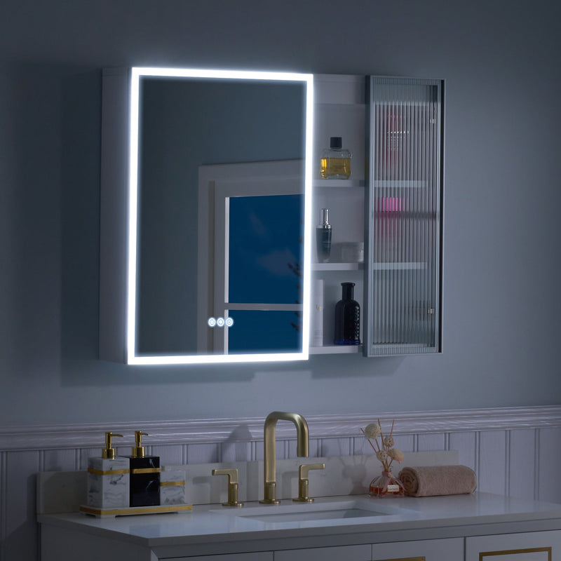 36 in. W x 28 in. H Rectangular Surface Mount LED Mirror Medicine Cabinet in White