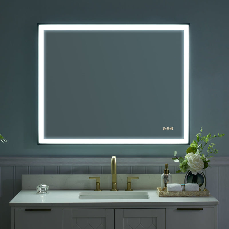 40 in. W x 32 in. H Rectangular Aluminum Framed LED Wall Mount Anti-Fog Modern Decorative Bathroom Vanity Mirror in Matte Black