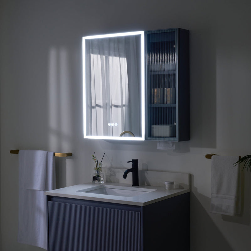 30 in. W x 28 in. H Rectangular Surface Mount LED Mirror Medicine Cabinet in Lavender