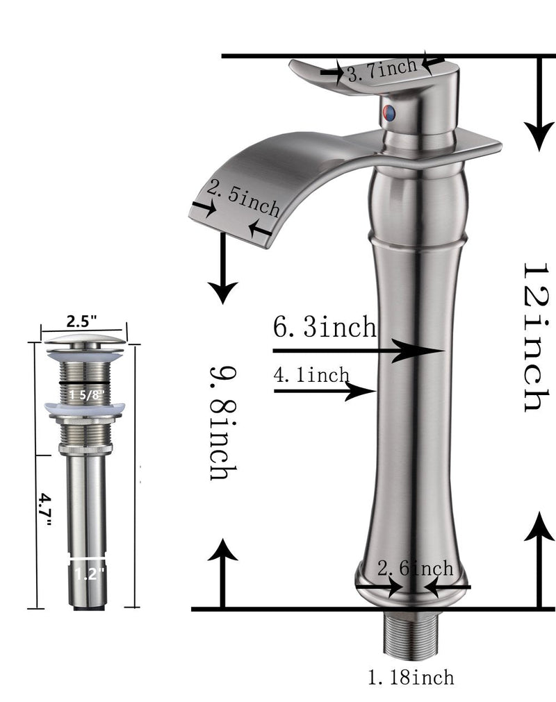 Single-Handle Waterfall  Vessel Bathroom Faucet With Pop-up Drain Assembly