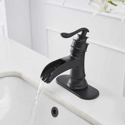 Waterfall Single Hole Single-Handle Low-Arc Bathroom Faucet With Pop-up Drain Assembly