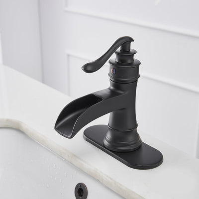 Waterfall Single Hole Single-Handle Low-Arc Bathroom Faucet With Pop-up Drain Assembly