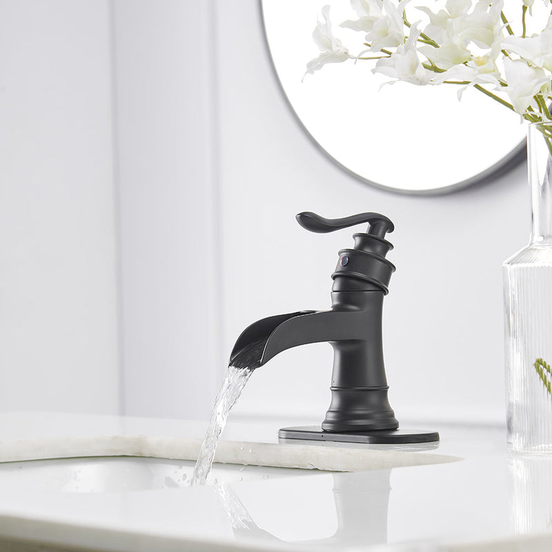 Waterfall Single Hole Single-Handle Low-Arc Bathroom Faucet With Pop-up Drain Assembly