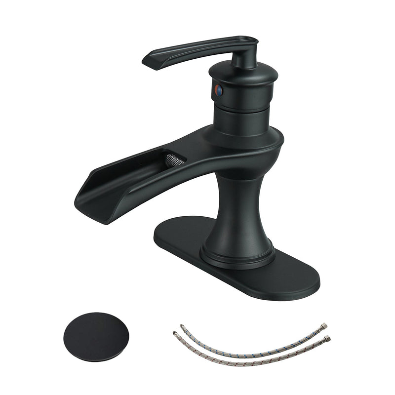 Single Handle Single Hole Bathroom Faucet Pop-Up Drain Included and Supply Lines