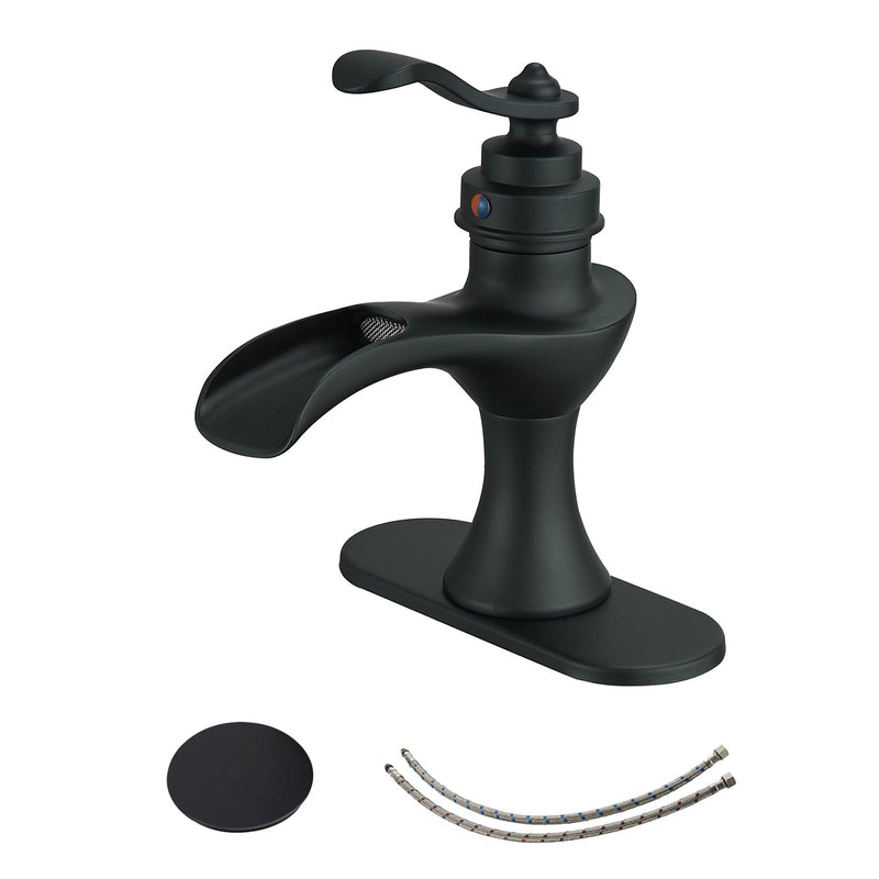 Single Handle Single Hole Bathroom Faucet Pop-Up Drain Included and Supply Lines