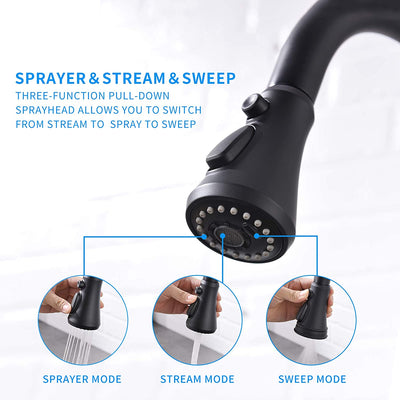 Single Handle Touch Pull Down Sprayer Kitchen Faucet with 360℃ Rotation in Matte Black