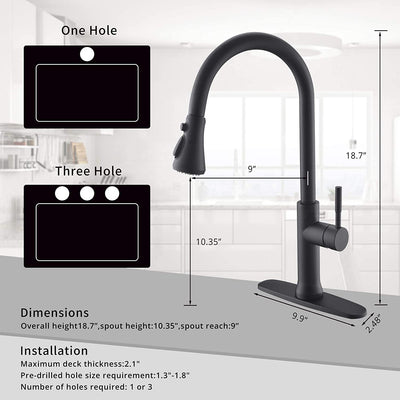 Single Handle Touch Pull Down Sprayer Kitchen Faucet with 360℃ Rotation in Matte Black