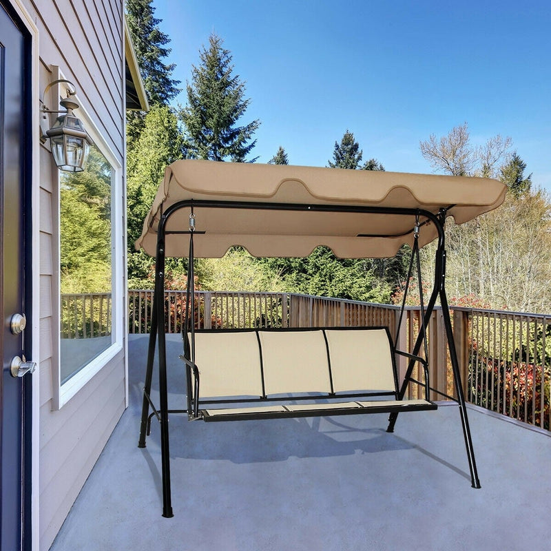 3 Person Steel Frame Patio Swing with Polyester Angle and Adjustable Canopy