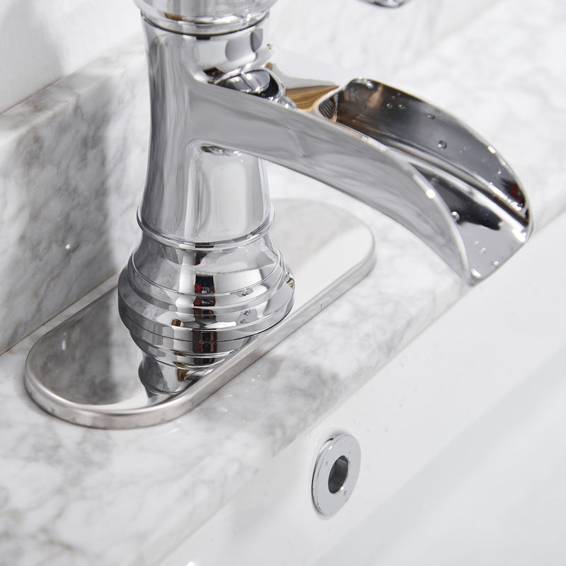 Sleek Stylish Single Handle Single Hole Bathroom Faucet with Drain Kit Included in Polished Chrome(Valve Included)