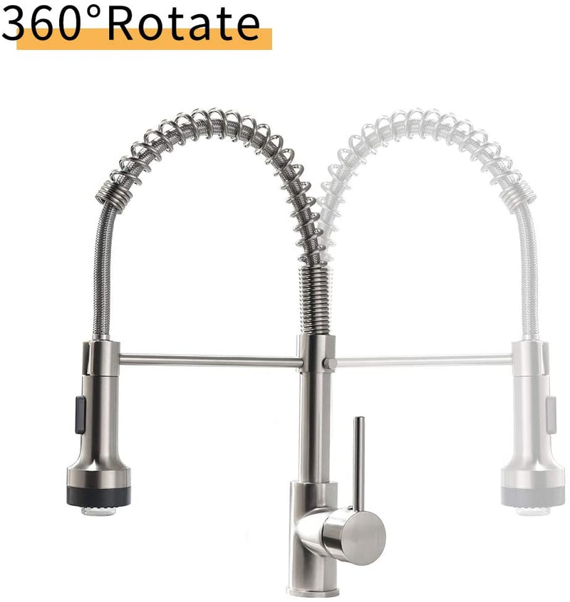 Single Handle Pull Down Sprayer Kitchen Faucet with 360℃ Rotation and LED Lights in Brushed Nickel