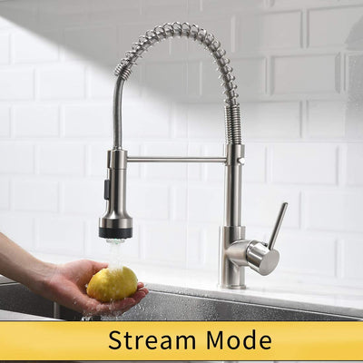 Single Handle Pull Down Sprayer Kitchen Faucet with 360℃ Rotation and LED Lights in Brushed Nickel