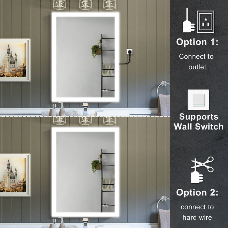 24-in W x 32-in H LED Lit Mirror Rectangular Fog Free Frameless Bathroom Vanity Mirror