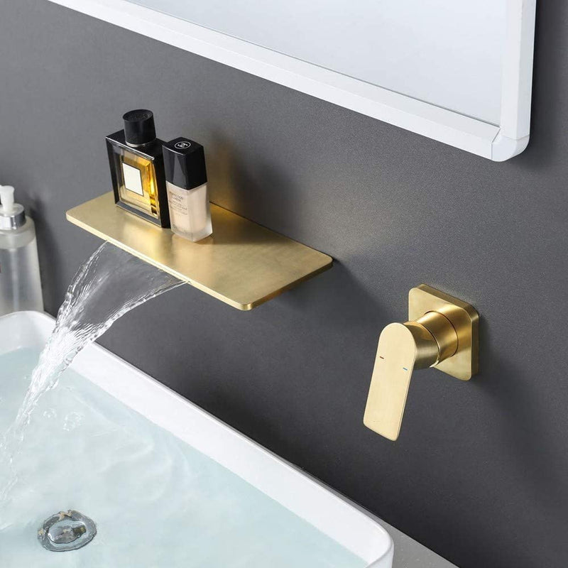 Waterfall Bathroom Sink Faucet 1- Handle Wall Mount Lavatory Faucet