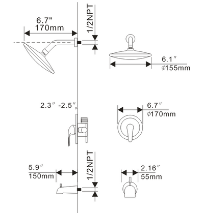 Matte Black 1-Handle Bathtub and Shower Faucet with Valve